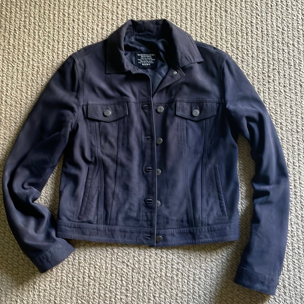 Majestic Filiatures Navy Suede Moto Jacket size 2 Sm